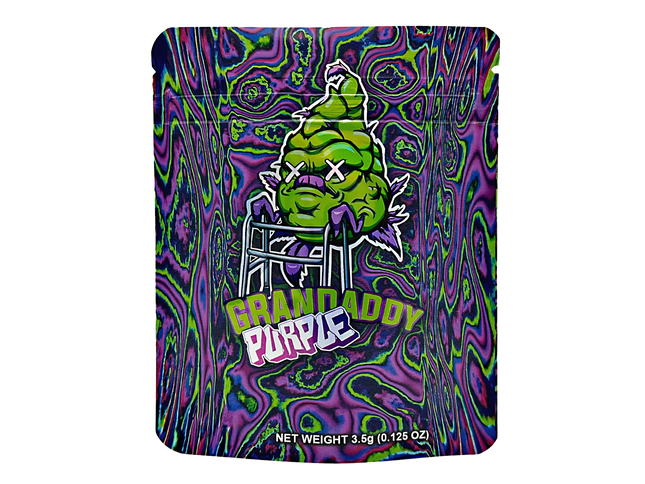50 Pack 3.5g Mylar Bags – Purple Character Graphic