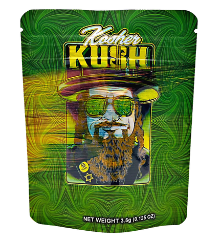 50 Pack 3.5g Mylar Bags – Kosher Character Graphic