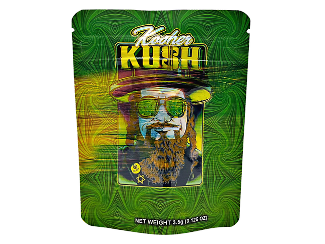 50 Pack 3.5g Mylar Bags – Kosher Character Graphic