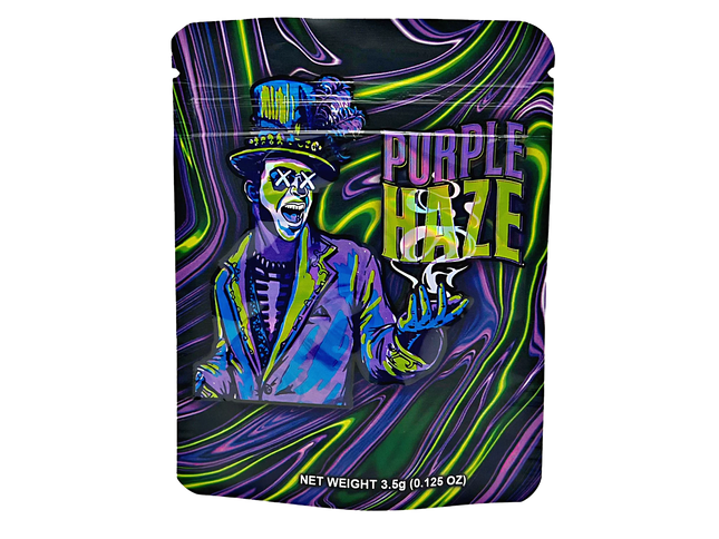 50 Pack 3.5g Mylar Bags – Purple Mystic Graphic