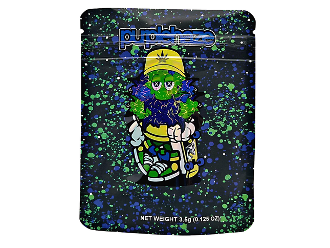 50 Pack 3.5g Mylar Bags – Purple Turtle Graphic