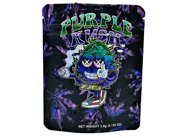 50 Pack 3.5g Mylar Bags – Purple Graphic