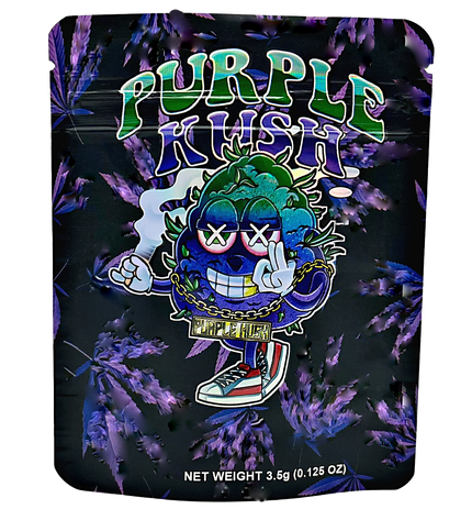 50 Pack 3.5g Mylar Bags – Purple Graphic