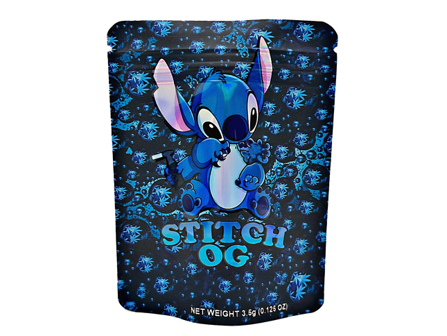 50 Pack 3.5g Mylar Bags – Blue Character Graphic
