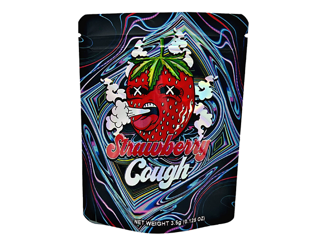 50 Pack 3.5g Mylar Bags – Strawberry Graphic