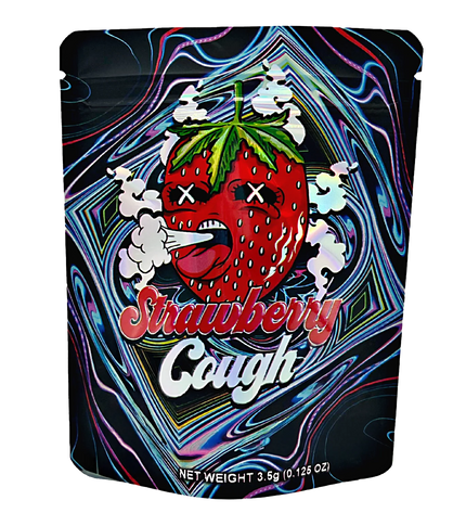 50 Pack 3.5g Mylar Bags – Strawberry Graphic