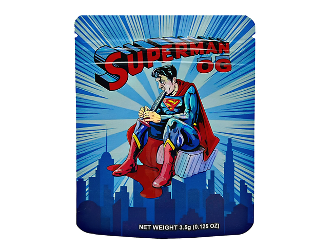 50 Pack 3.5g Mylar Bags – Superman Hero Graphic