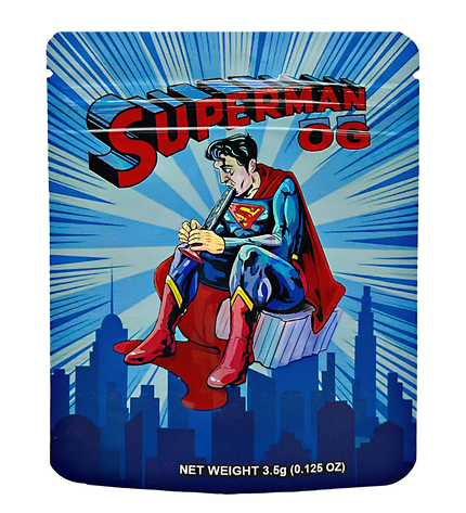 50 Pack 3.5g Mylar Bags – Superman Hero Graphic