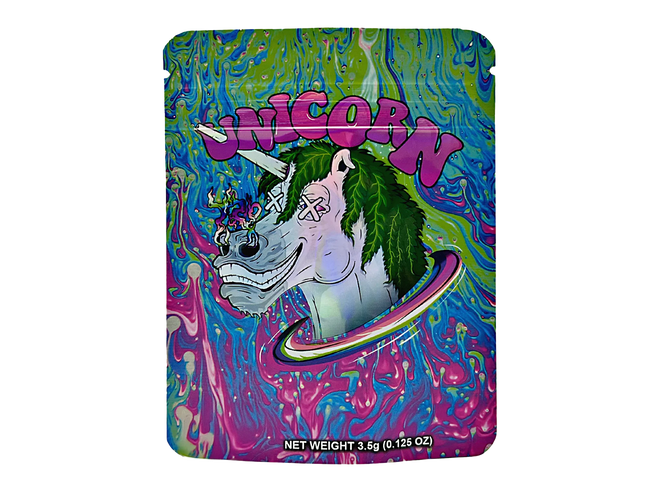 50 Pack 3.5g Mylar Bags – Unicorn Graphic