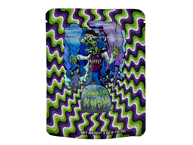 50 Pack 3.5g Mylar Bags – Zombie Graphic