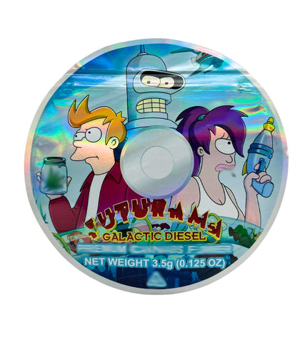 50 Pack 3.5g DVD Shaped Mylar Bags – Futuristic Cartoon Graphic