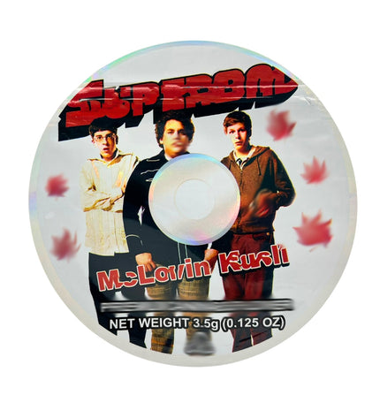 50 Pack 3.5g DVD Shaped Mylar Bags – Comedy Character Graphic
