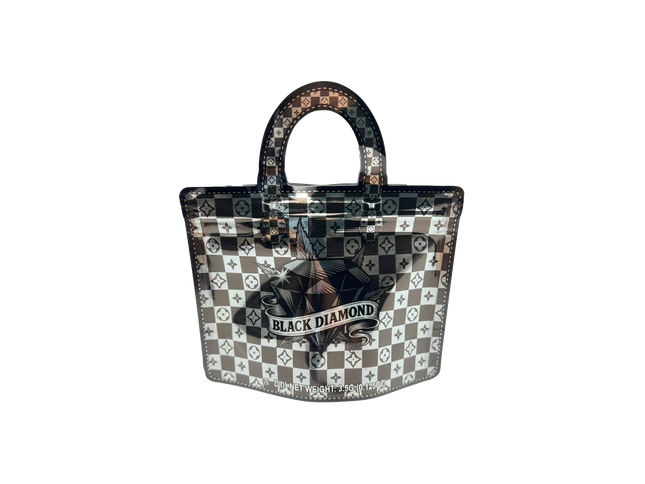 50 Pack 3.5G Handbag-Style Mylar Bags – Black Diamond Design
