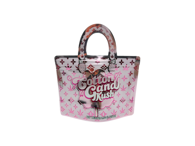50 Pack 3.5G Handbag-Style Mylar Bags – Cotton Candy Design