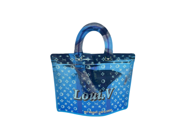 50 Pack 3.5G Handbag-Style Mylar Bags – Luxe Monogram Blue Design