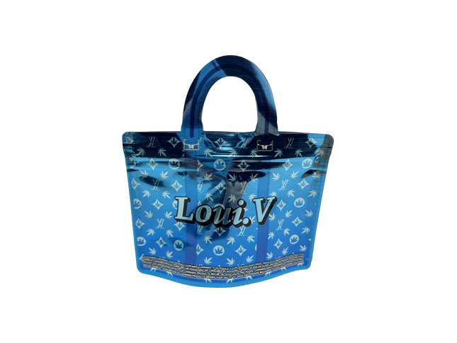 50 Pack 3.5G Handbag-Style Mylar Bags – Luxe Monogram Blue Design