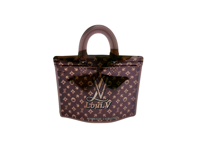 50 Pack 3.5G Handbag-Style Mylar Bags – Luxe Monogram Brown Design