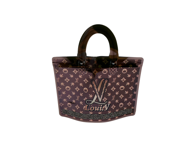 50 Pack 3.5G Handbag-Style Mylar Bags – Luxe Monogram Brown Design