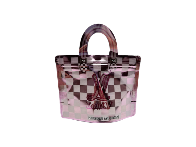 50 Pack 3.5G Handbag-Style Mylar Bags – Luxe Monogram Pink Design