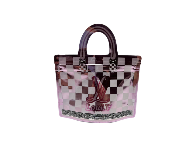 50 Pack 3.5G Handbag-Style Mylar Bags – Luxe Monogram Pink Design