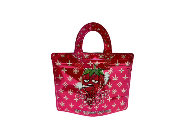 50 Pack 3.5G Handbag-Style Mylar Bags – Strawberry Design