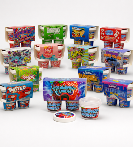 12-Pack Ice Cream Pint Style Containers with Lids & Display Boxes – Colorful Swirl Design