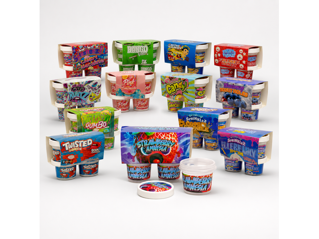 12-Pack Ice Cream Pint Style Containers with Lids & Display Boxes – Colorful Swirl Design