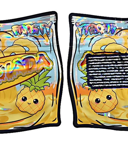 50 Pack 3.5g Shaped Mylar Bags – Tropical Drink Graphic