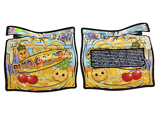 50 Pack 3.5g Shaped Mylar Bags – Tropical Drink Graphic