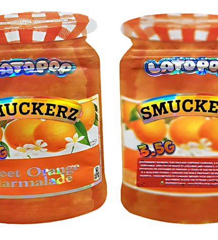 50 Pack 3.5g Shaped Mylar Bags – Orange Marmalade Graphic