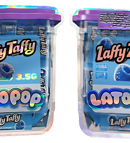 50 Pack 3.5g Shaped Mylar Bags – Laffy Taffy Graphic