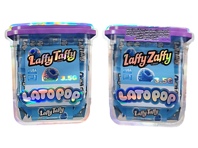50 Pack 3.5g Shaped Mylar Bags – Laffy Taffy Graphic