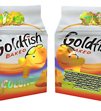 50 Pack 3.5g Shaped Mylar Bags – Goldfish Graphic
