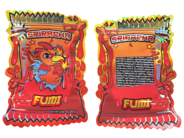 50 Pack 3.5g Shaped Mylar Bags – Sriracha Graphic