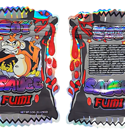 50 Pack 3.5g Shaped Mylar Bags – Soy Sauce Graphic
