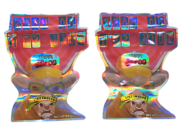 Mylar bag 3.5g, herb Mylar Bags, Where to buy mylar bags, Custom mylar bags near me, Mylar Bags Wholesale. Two Trippy Doo OG packages with a bear graphic on a white background