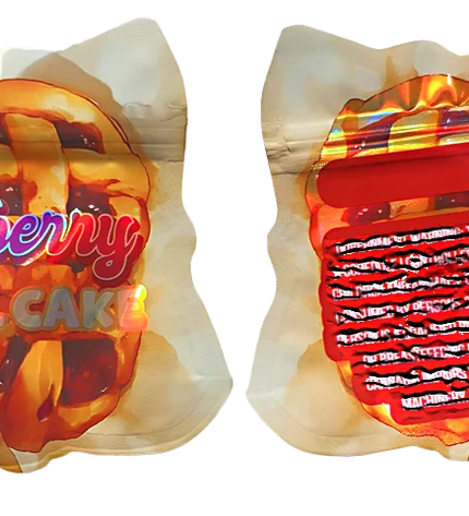50 Pack 3.5g Shaped Mylar Bags – Raspberry Funnel Cake Graphic