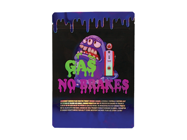 Mylar Bag Colorful packaging with a cartoon character and text on a black background