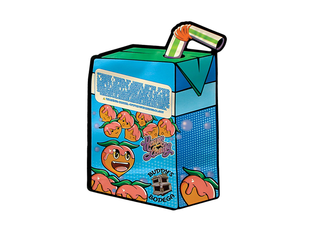 Mylar Bag Cartoon-style juice box with peach design and colorful packaging
