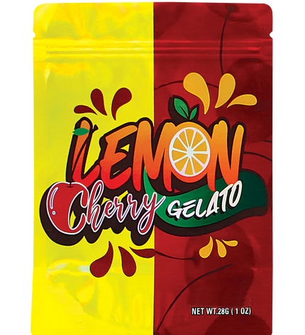 50 Pack 28g Shaped Mylar Bags – Lemon Cherry Graphic