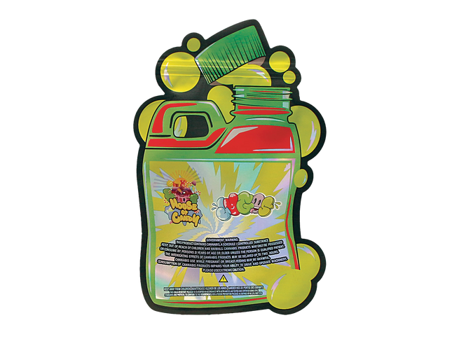 Mylar Bag Colorful packaging of a product with cartoon characters on a white background