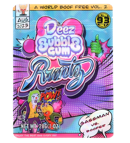 Mylar Bag Deez Bubble Gum Runtz packaging with colorful design and text