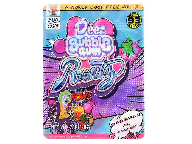 Mylar Bag Deez Bubble Gum Runtz packaging with colorful design and text