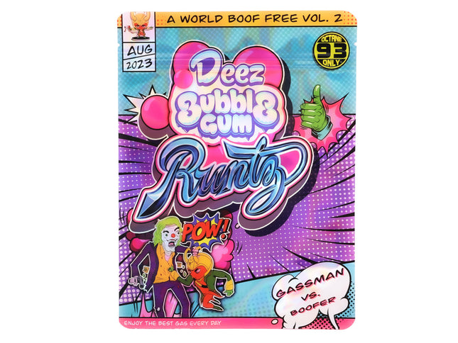 Mylar Bag Deez Bubble Gum Runtz packaging with colorful design and text