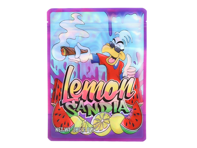 Mylar Bag Colorful packaging of Lemon Sandia with a cartoon character on a white background