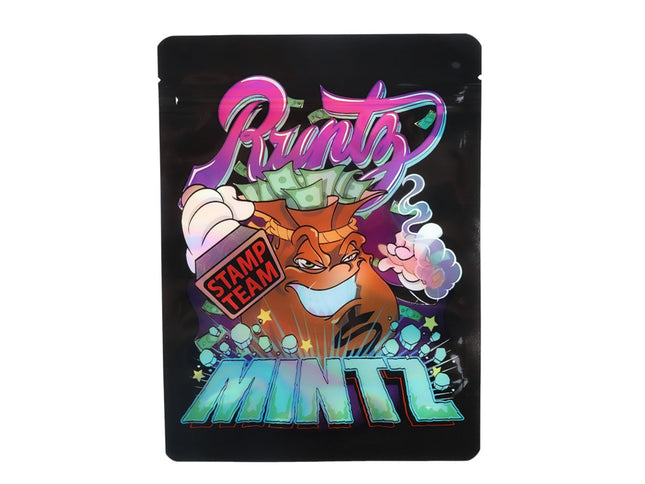 Mylar Bag Colorful packaging with a cartoon character and text on a black background