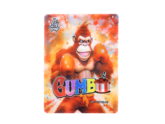 Mylar Bag Gumball machine candy packaging with a cartoon monkey character on a white background