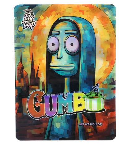 Mylar Bag Colorful packaging of Gumbo with a stylized character and 'Fifty Tramp' branding.