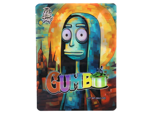 Mylar Bag Colorful packaging of Gumbo with a stylized character and 'Fifty Tramp' branding.