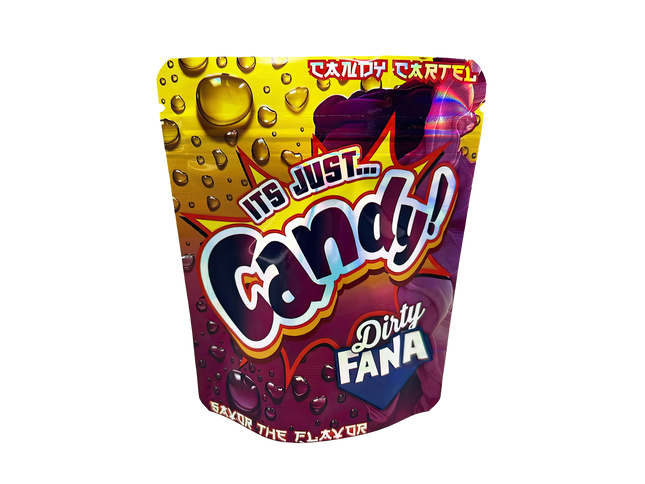 Mylar Bags Candy packaging with colorful design and text on a white background